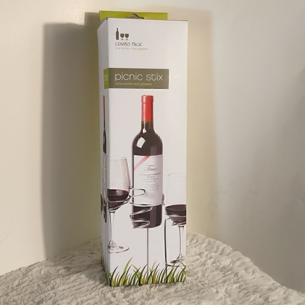 Picnic Stix Combo Pack Wine Bottle & 2 Glasses Holders